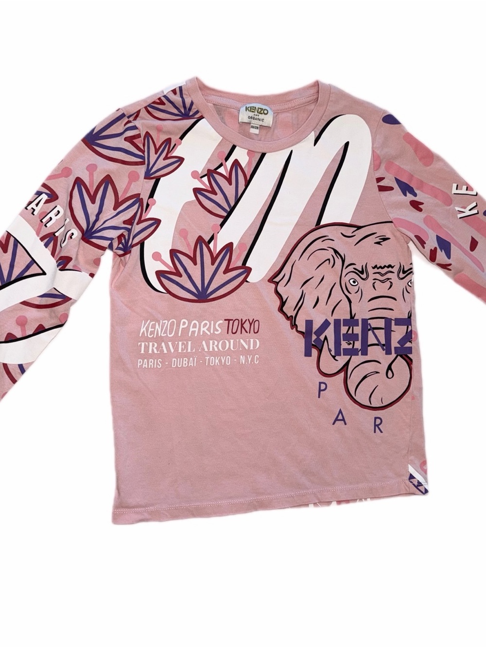Kenzo Kids Pink Elephant & Floral Long-Sleeve Graphic Tee